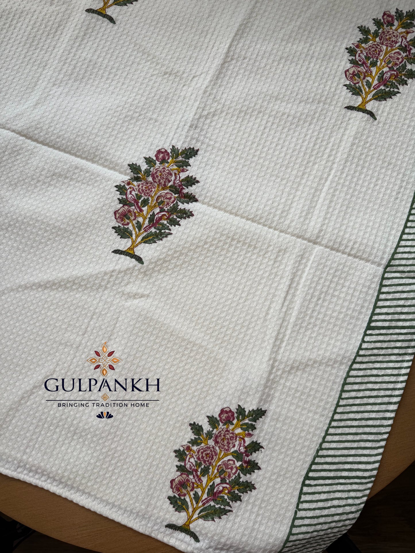 Bagh-e-Gul Hand Block Printed Waffle Cotton Towel | Gulpankh Canada