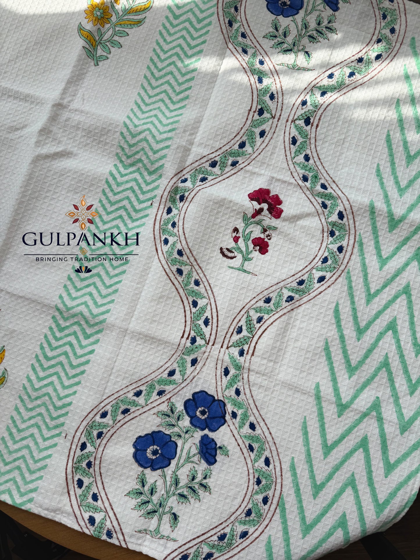Mehr Bel Hand Block Printed Waffle Cotton Towel | Gulpankh Canada