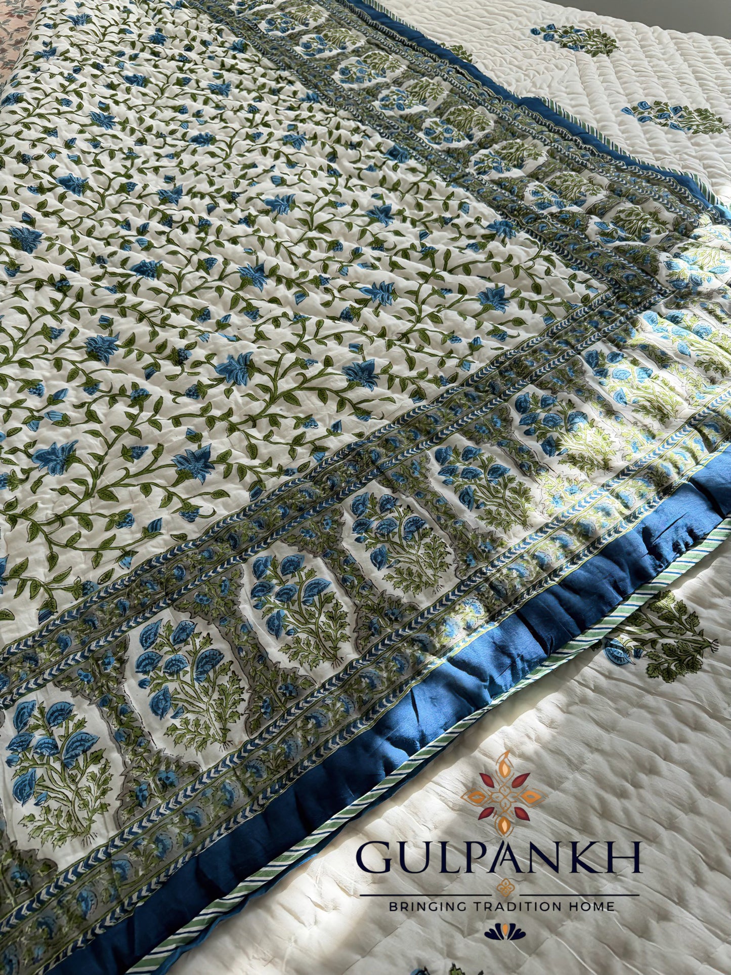 Neel Vatika Hand Block Printed Cotton Quilt | Gulpankh Canada