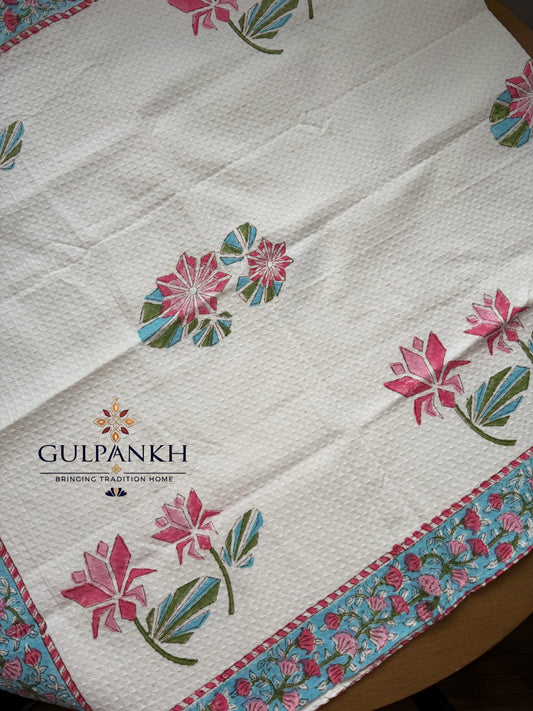 Gulnaar Bloom Hand Block Printed Waffle Cotton Towel | Gulpankh Canada