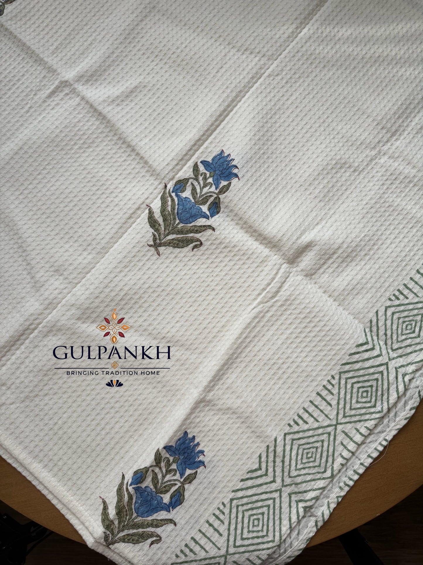 Neel Vana Hand Block Printed Waffle Cotton Towel | Gulpankh Canada