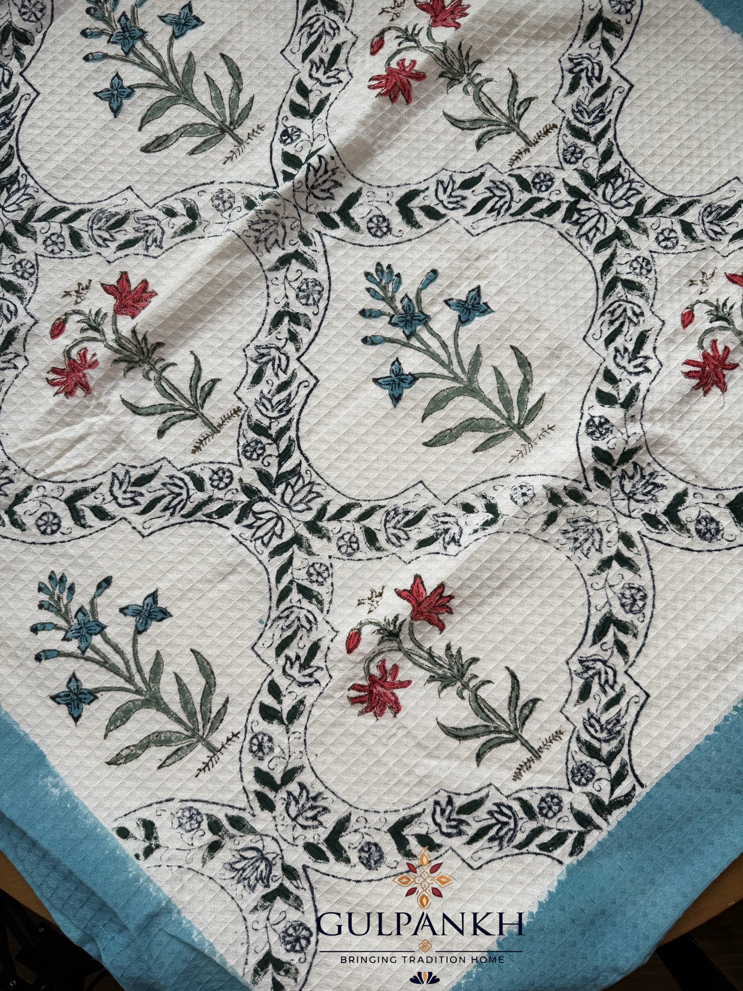 Mughal Jaal – Hand Block Printed Waffle Cotton Towel | Gulpankh Canada