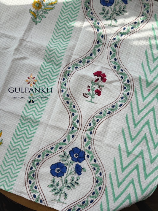 Mehr Bel Hand Block Printed Waffle Cotton Towel | Gulpankh Canada