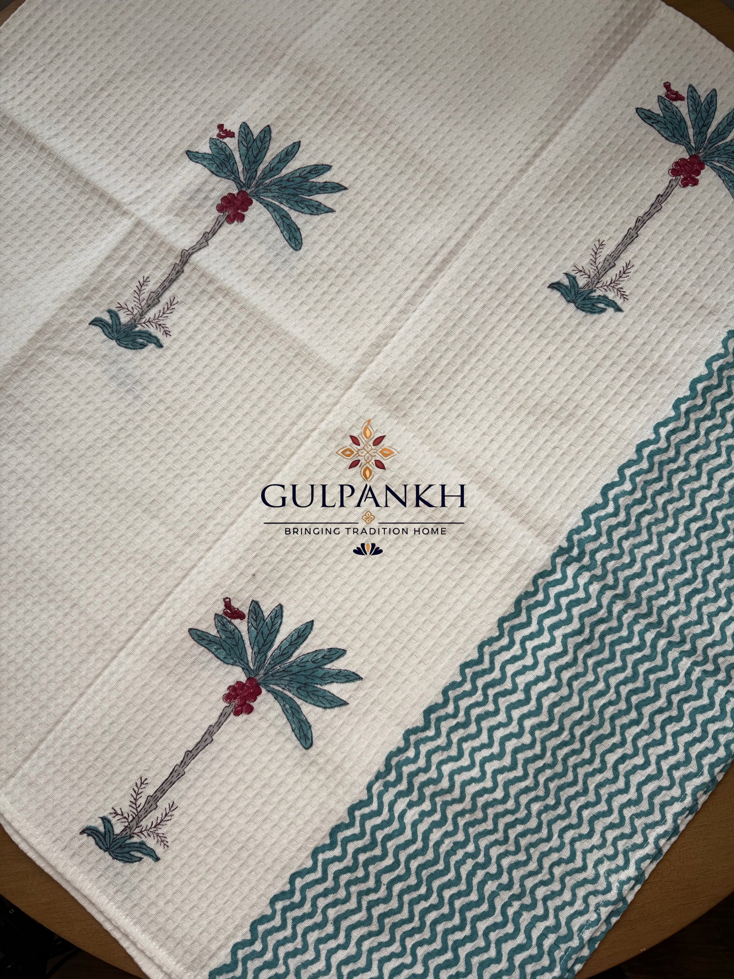 Bagh-e-Palm Hand Block Printed Waffle Cotton Towel | Gulpankh Canada