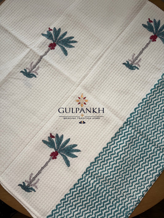 Bagh-e-Palm Hand Block Printed Waffle Cotton Towel | Gulpankh Canada