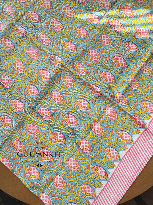 Gulbahaar Pink Hand Block Printed Waffle Cotton Towel | Gulpankh Canada