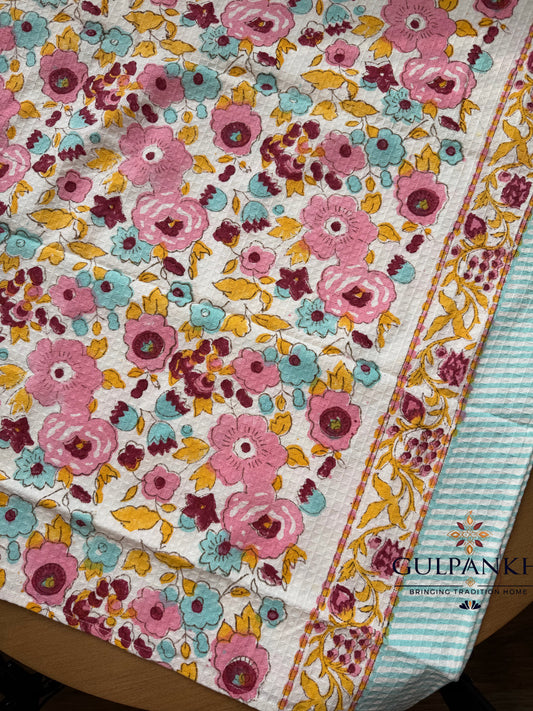 Gulrang Fiesta Hand Block Printed Waffle Cotton Towel | Gulpankh Canada